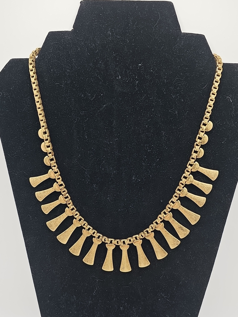 Cleopatra Bib Gold Statement  Fringe Necklace. Round Box Chain. Beautiful